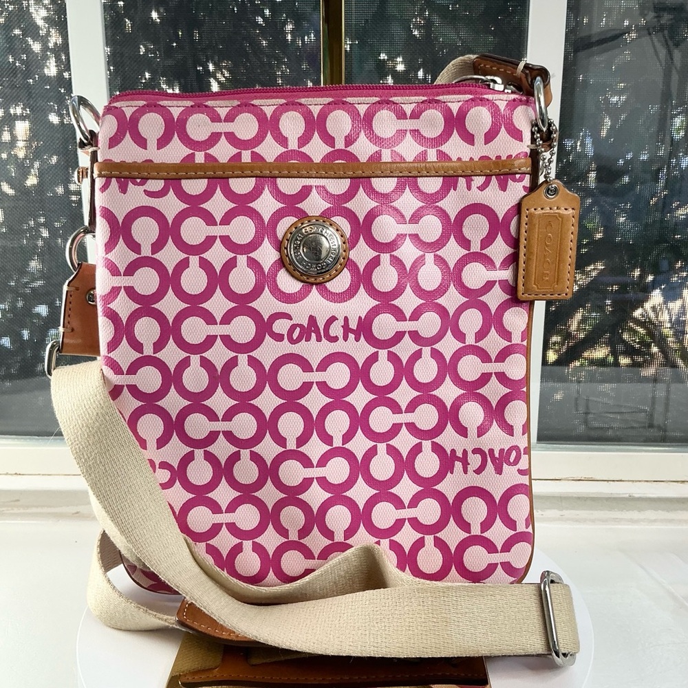 2008 Coach Signature Circle Print Crossbody – Pink/Cream
